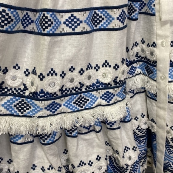 ALEXIS White & Blue Wylla Embroidered Linen Blend Maxi Dress - Picture 11 of 15